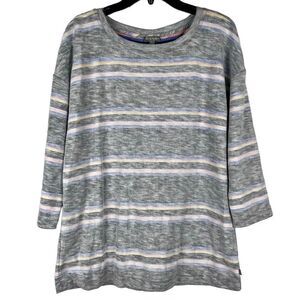 T by Talbots Women’s Stripes 3/4 Sleeve Button up Back Top Medium